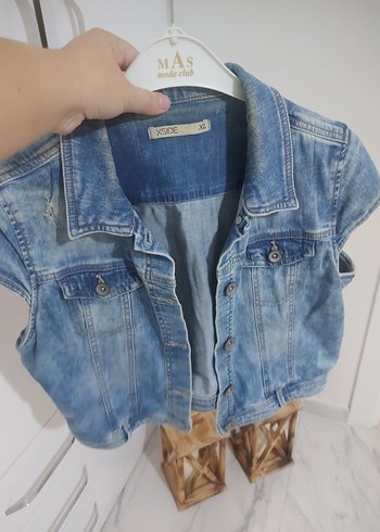 Düğmeli Kolsuz Mavi Denim Ceket - Görsel 4