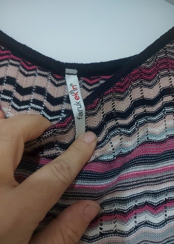 Kadın Çok Renkli Bağlama Desenli Triko Kazak - Görsel 4