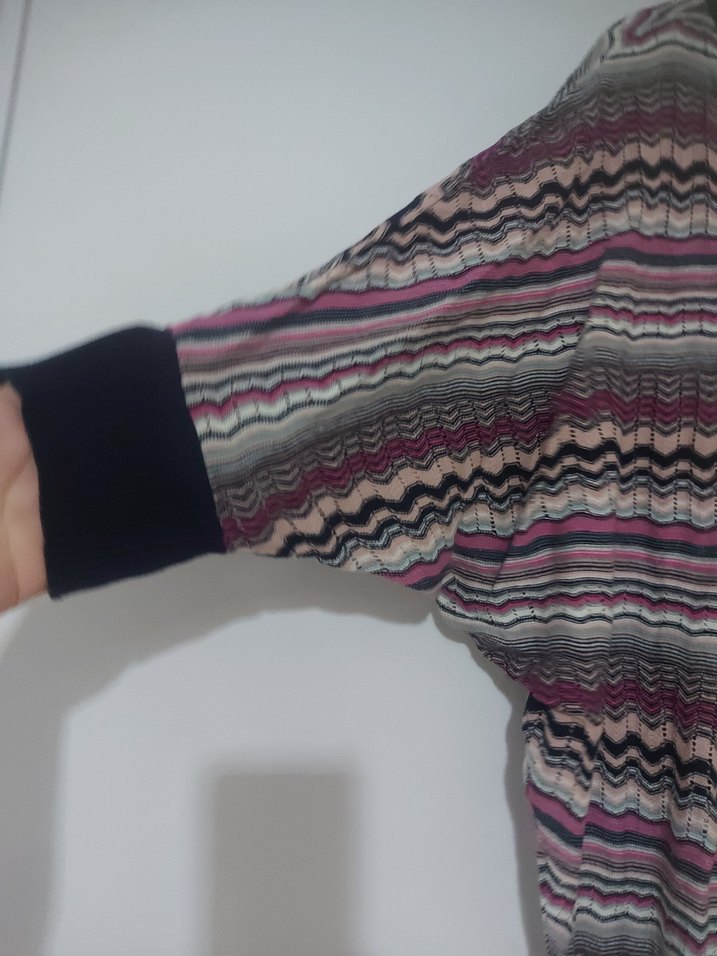 Kadın Çok Renkli Bağlama Desenli Triko Kazak - Görsel 5