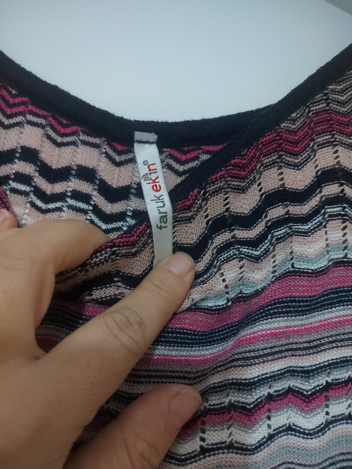 Kadın Çok Renkli Bağlama Desenli Triko Kazak - Görsel 4