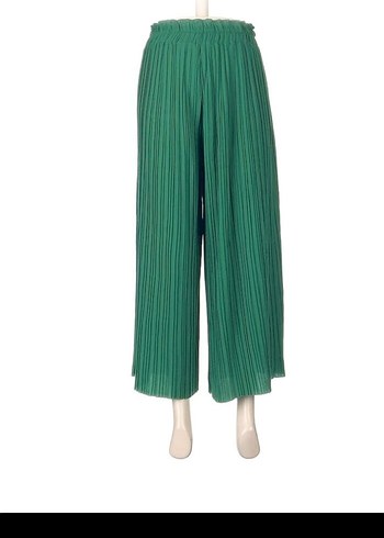 Kadın Yeşil Piliseli Bol Kesim Pantolon - Görsel 4