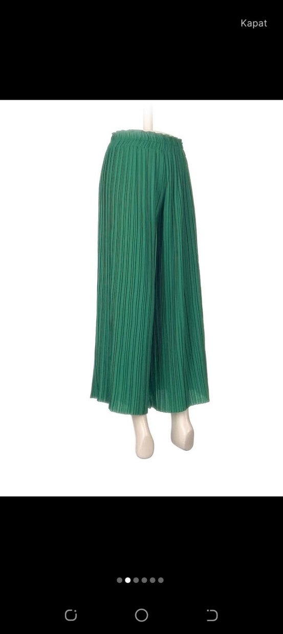 Kadın Yeşil Piliseli Bol Kesim Pantolon - Görsel 2