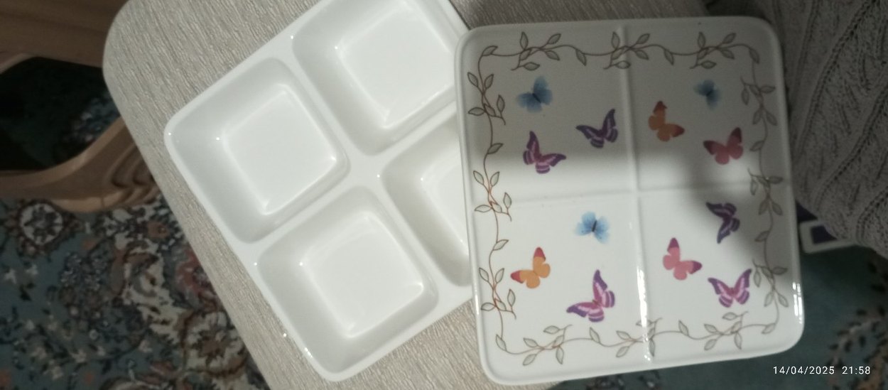 Kelebek Desenli Bölmeli  kahvaltı tabağı kapaklı porselen - Görsel 2