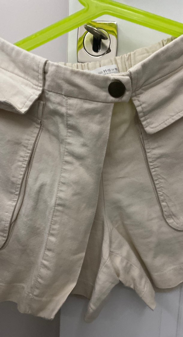 Bej Keten Mini Kız çocuk Şort - Görsel 4