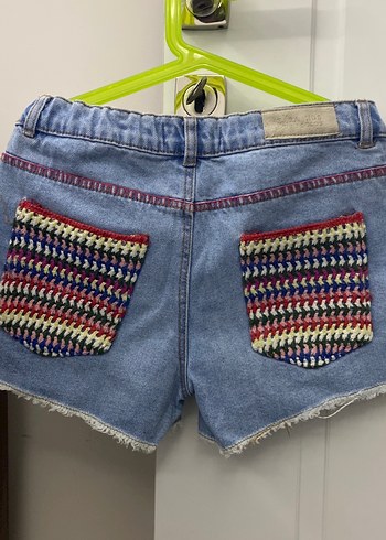 Nakış Detaylı Mavi Kot kız çocuk şortu - Görsel 6