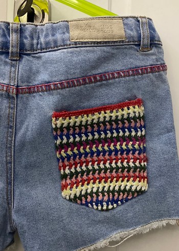 Nakış Detaylı Mavi Kot kız çocuk şortu - Görsel 7