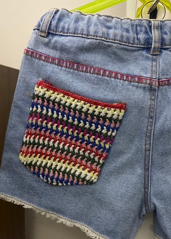 Nakış Detaylı Mavi Kot kız çocuk şortu - Görsel 8