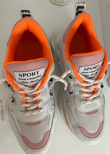 Beyaz Baskılı Bağcıklı Spor Kadın Sneaker - Görsel 2
