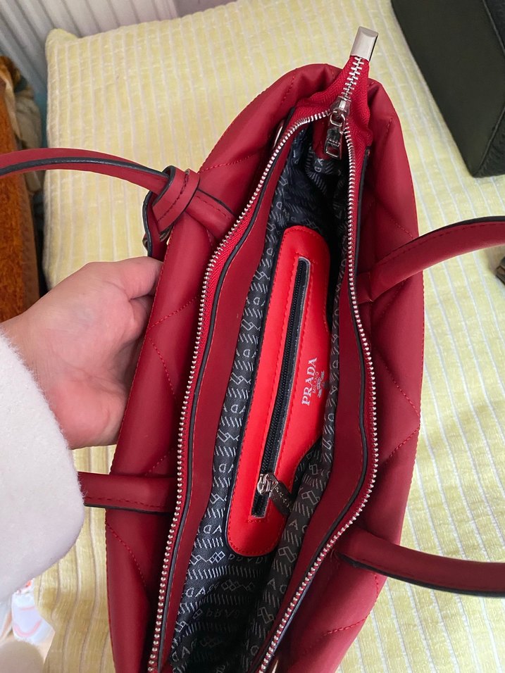 Kırmızı Prada Pliseli Kadın Çanta - Görsel 4
