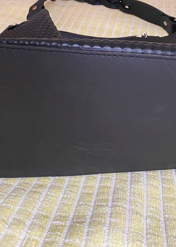 Siyah Deri Yılan Desenli Kadın Çanta - Görsel 2