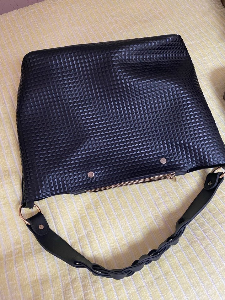 Siyah Deri Yılan Desenli Kadın Çanta - Görsel 5