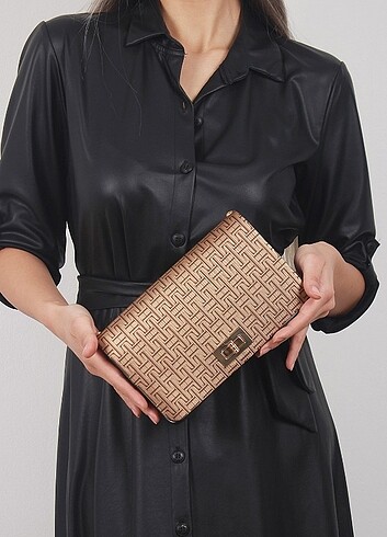 Altın portfoy clutch çanta