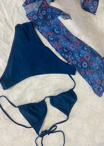 Kadın Mavi Bağlamalı Bohem Bikini Takımı