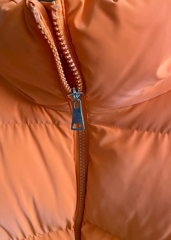 Turuncu Kadın Midi Mont, Yüksek Yakalı, Fermuarlı - Görsel 4