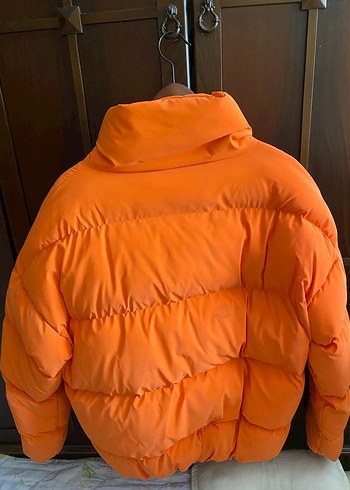 Turuncu Kadın Midi Mont, Yüksek Yakalı, Fermuarlı - Görsel 2