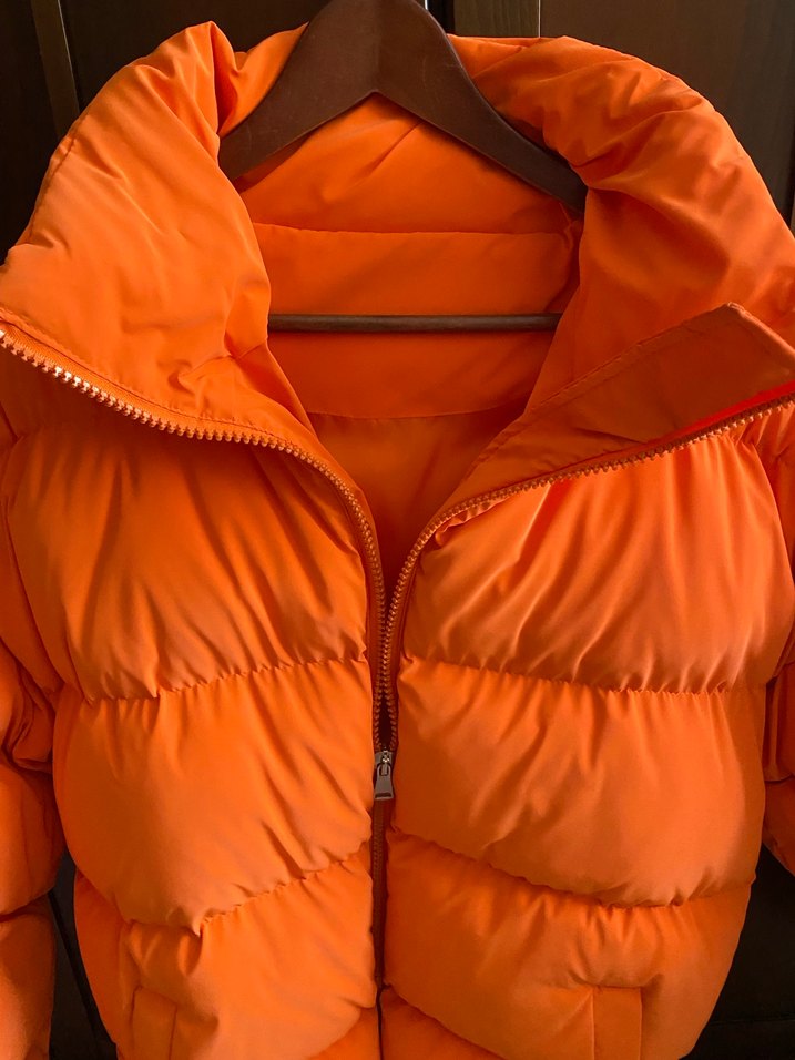 Turuncu Kadın Midi Mont, Yüksek Yakalı, Fermuarlı - Görsel 3