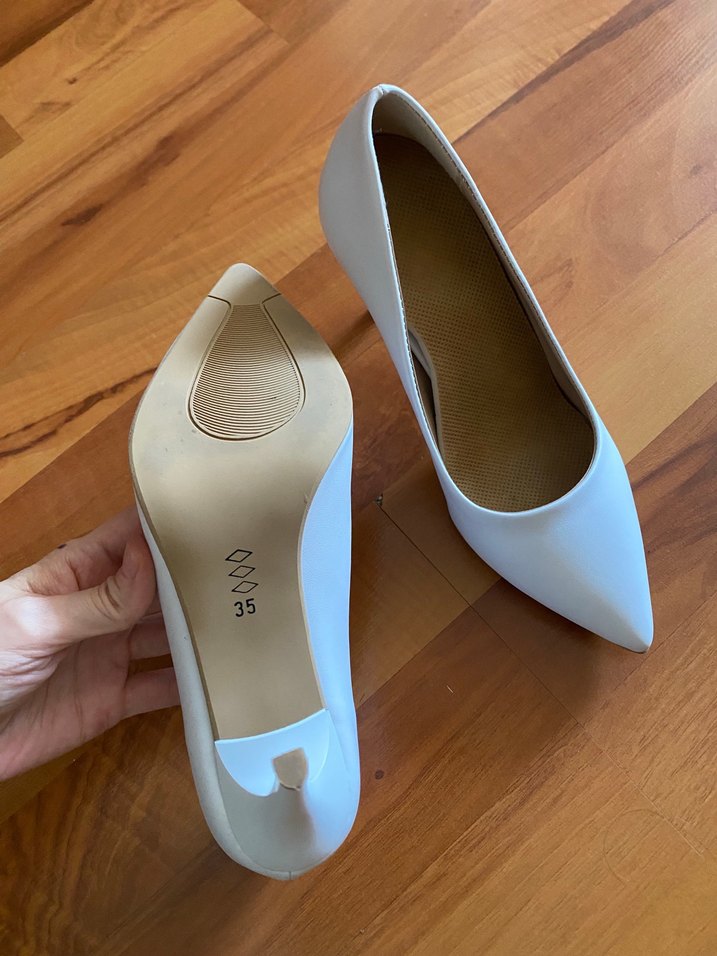 Beyaz Minimalist Stiletto Topuklu Kadın Ayakkabı - Görsel 5