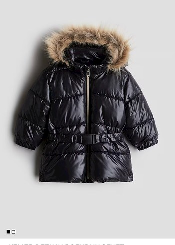 H&M Kız Çocuk Siyah Kapüşonlu Kürklü Mont
