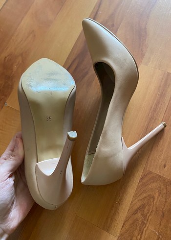 35 Beden ten rengi Renk Bej Süet Stiletto Topuklu Kadın Ayakkabı