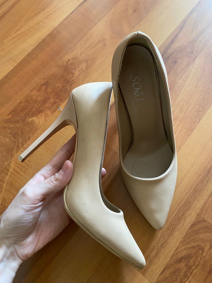 Bej Süet Stiletto Topuklu Kadın Ayakkabı - Görsel 3