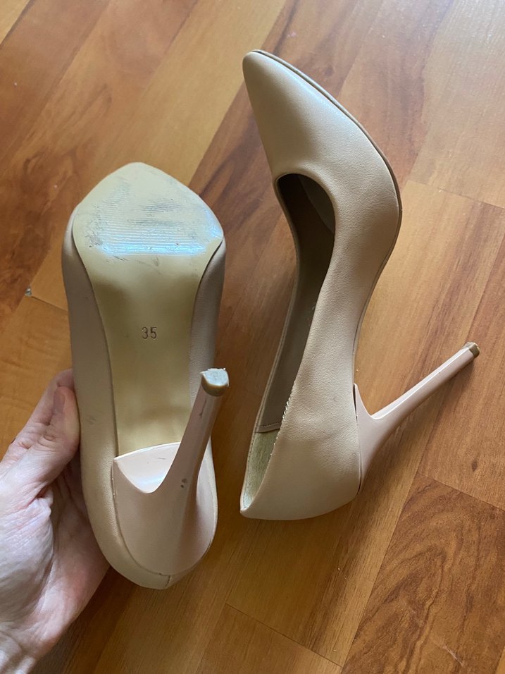 Bej Süet Stiletto Topuklu Kadın Ayakkabı - Görsel 5