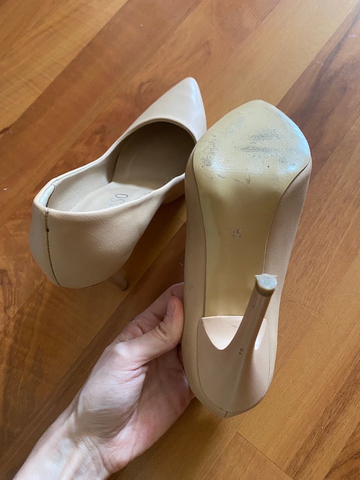 Bej Süet Stiletto Topuklu Kadın Ayakkabı - Görsel 4