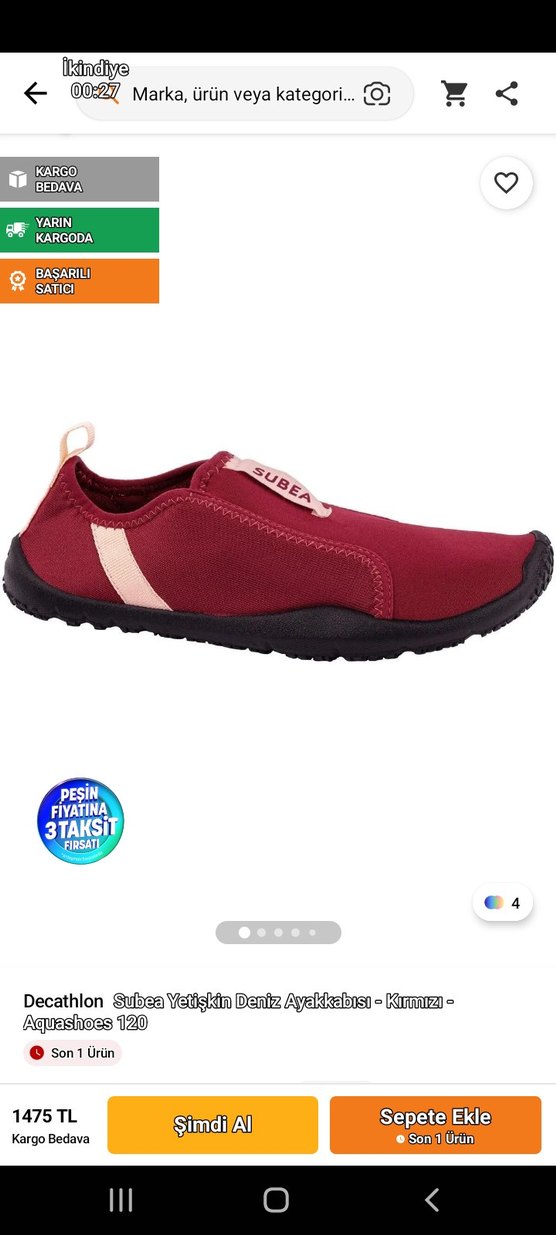 Erkek Kırmızı Kaydırmaz Plaj Ayakkabısı  decathlon - Görsel 2