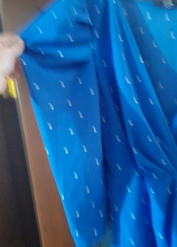 Mavi Puantiyeli V Yaka Uzun Elbise - Görsel 5