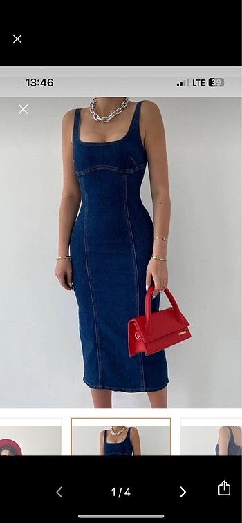 Yırtmaçlı arkası fermuarlı denim elbise