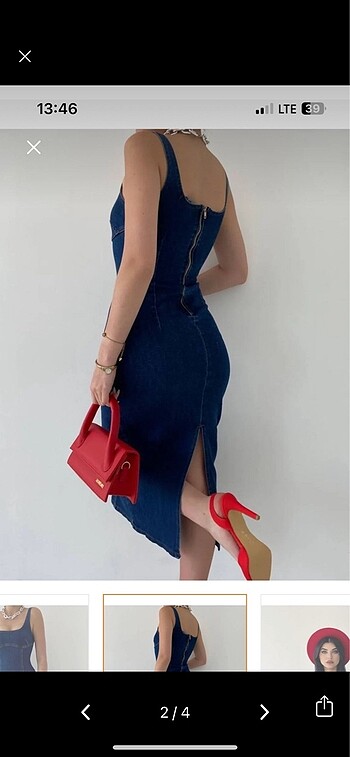 Diğer Yırtmaçlı arkası fermuarlı denim elbise