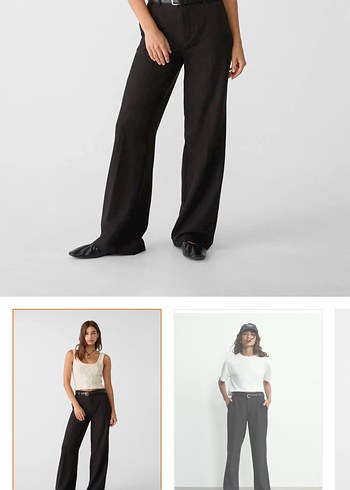 Stradıvarıus Kadın Siyah Kumaş Pantolon Kemerli - Görsel 4