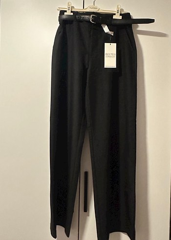 Stradıvarıus Kadın Siyah Kumaş Pantolon Kemerli - Görsel 7