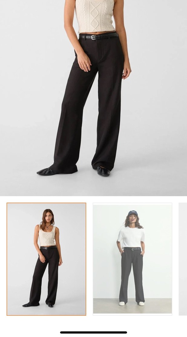 Stradıvarıus Kadın Siyah Kumaş Pantolon Kemerli - Görsel 4