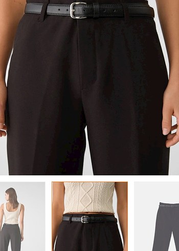 Stradivarius Kadın kemerli Siyah Kumaş Pantolon - Görsel 4