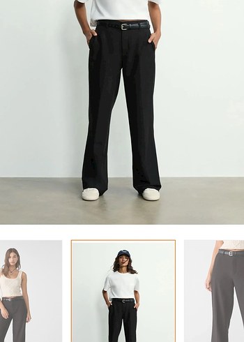 Stradivarius Kadın kemerli Siyah Kumaş Pantolon - Görsel 2