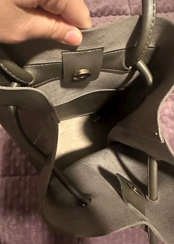 Gri Deri Minimalist Kadın Çanta - Görsel 5