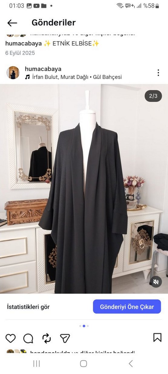 Siyah Uzun Kollu Kadın Ferace - Görsel 2