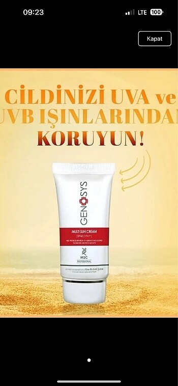 Genosys güneş kremi