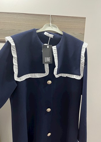 Zara Düğmeli Lacivert Kadın Keten Kaban