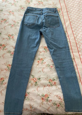 Düğmeli Mavi Kadın Slim Fit Midi Kot Pantolon - Görsel 3