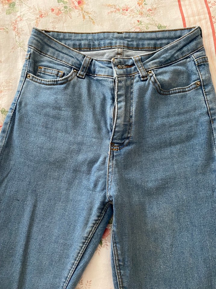 Düğmeli Mavi Kadın Slim Fit Midi Kot Pantolon - Görsel 2