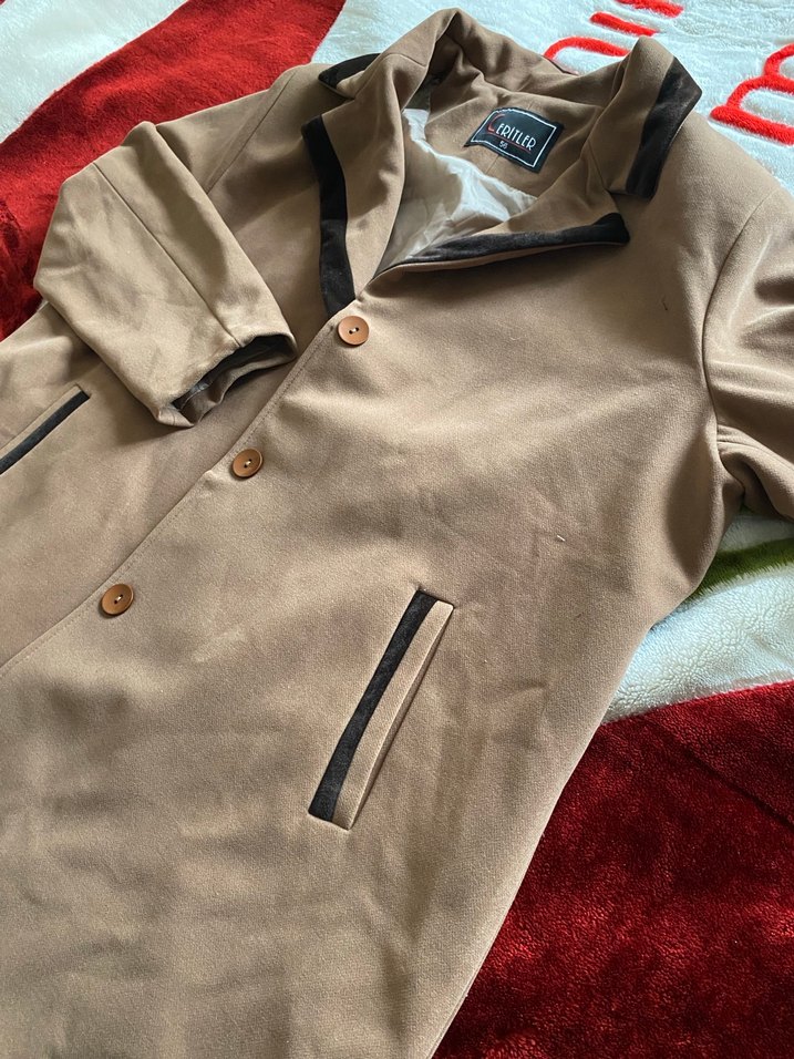 Düğmeli Kahverengi Süet Kaban - Görsel 3