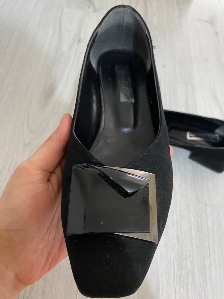 Klasik Siyah Tokalı Kadın Topuklu Babet - Görsel 4