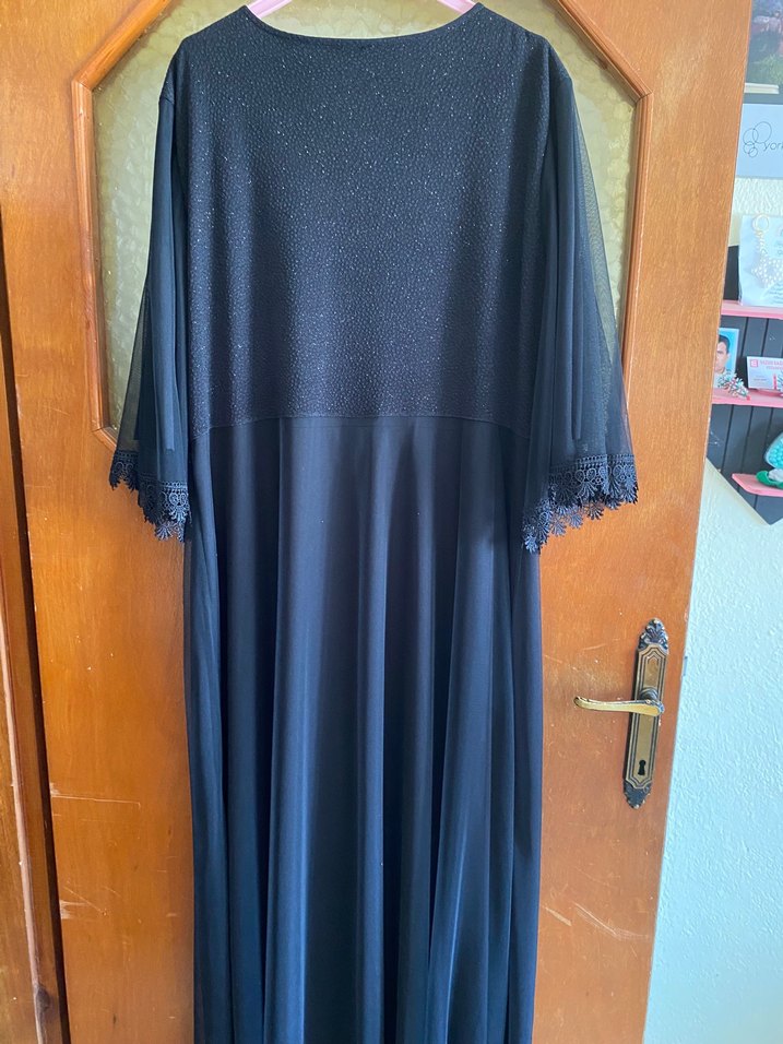 Lacivert Uzun Kollu V Yaka Kadın Abiye Elbise - Görsel 4