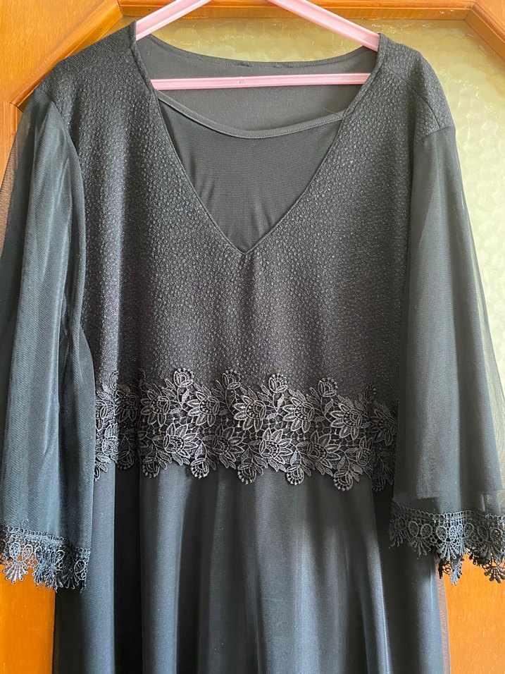 Lacivert Uzun Kollu V Yaka Kadın Abiye Elbise - Görsel 3