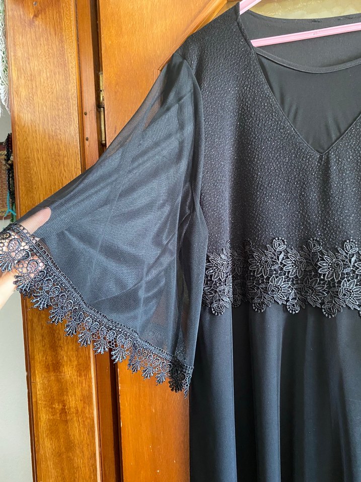 Lacivert Uzun Kollu V Yaka Kadın Abiye Elbise - Görsel 2