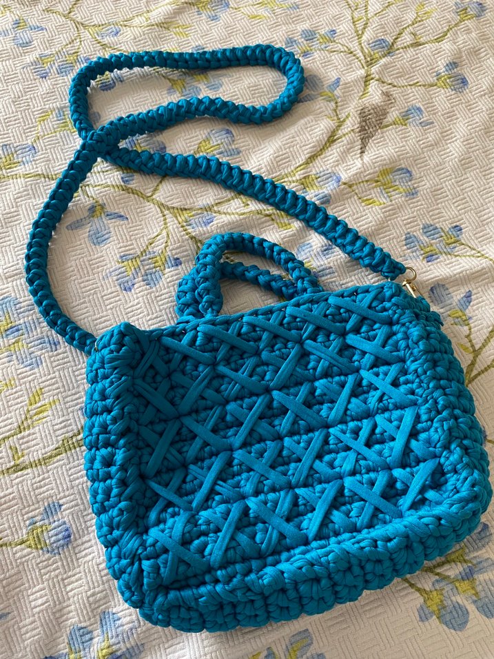 Örgü Mavi Bohem Kadın Çanta - Görsel 3