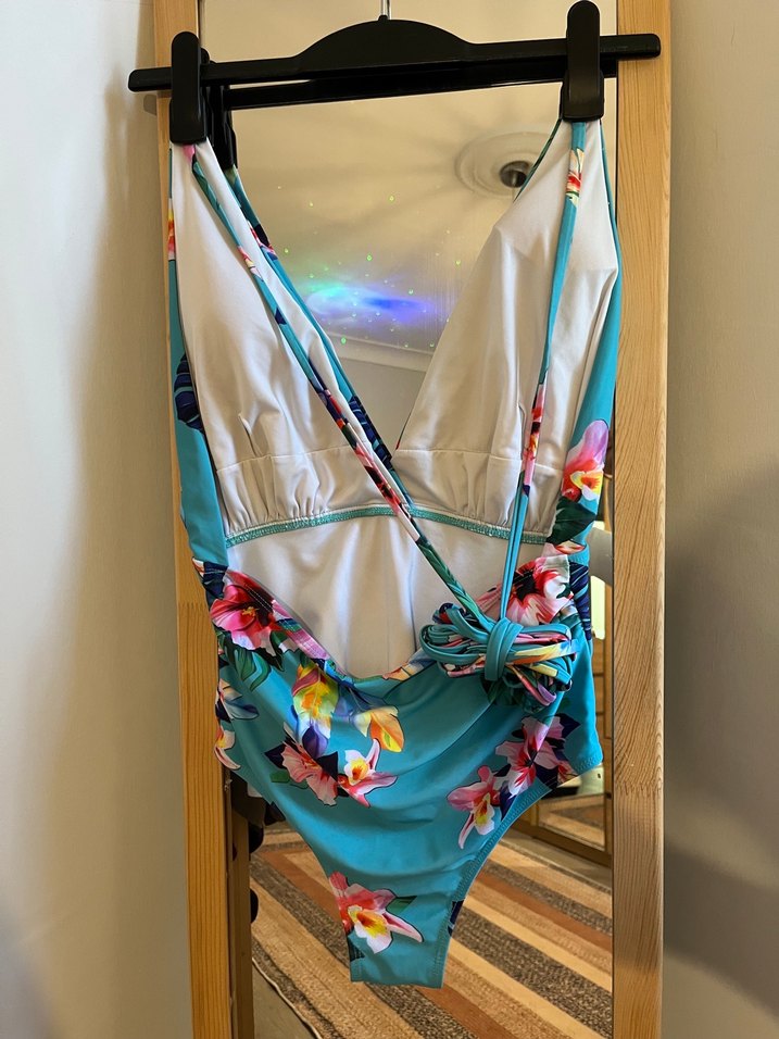 Turkuaz Çiçek Desenli Bohem Mayo - Görsel 2