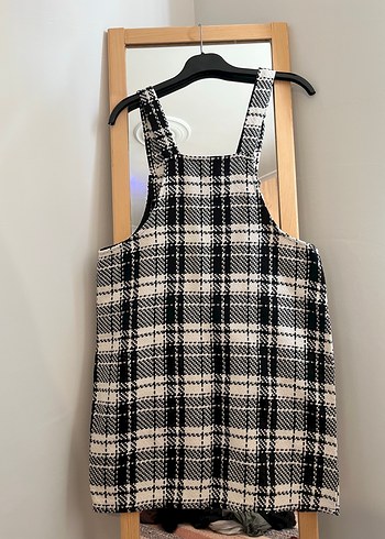 Gri Ekose Desenli Kadın Kısa Salopet Elbise - Görsel 3