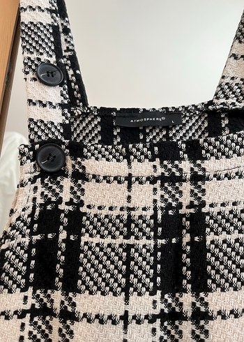 Gri Ekose Desenli Kadın Kısa Salopet Elbise - Görsel 2